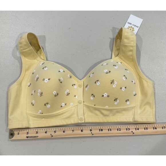 NEW Daisy Bra Womens XL Yellow Floral Front Snap Wireless Stretch Comfort - Picture 3 of 8